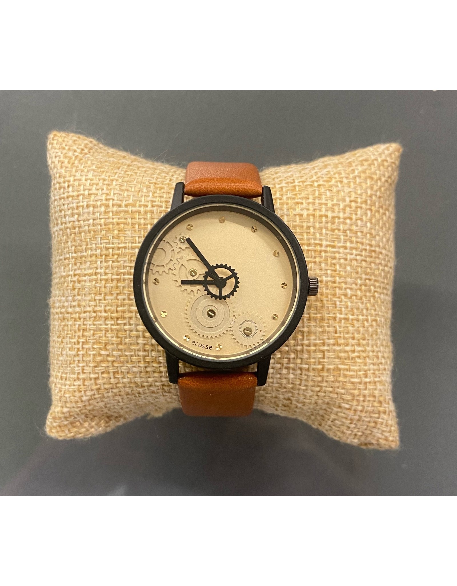 Womans Watch Gold Gears with Brown Band