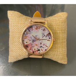 Womans Watch Floral Face with Nude Band