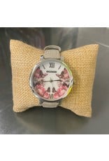 Womans Watch Floral Butterflies with Grey Band
