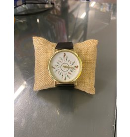 Womans Watch Feather Pattern with Black Band