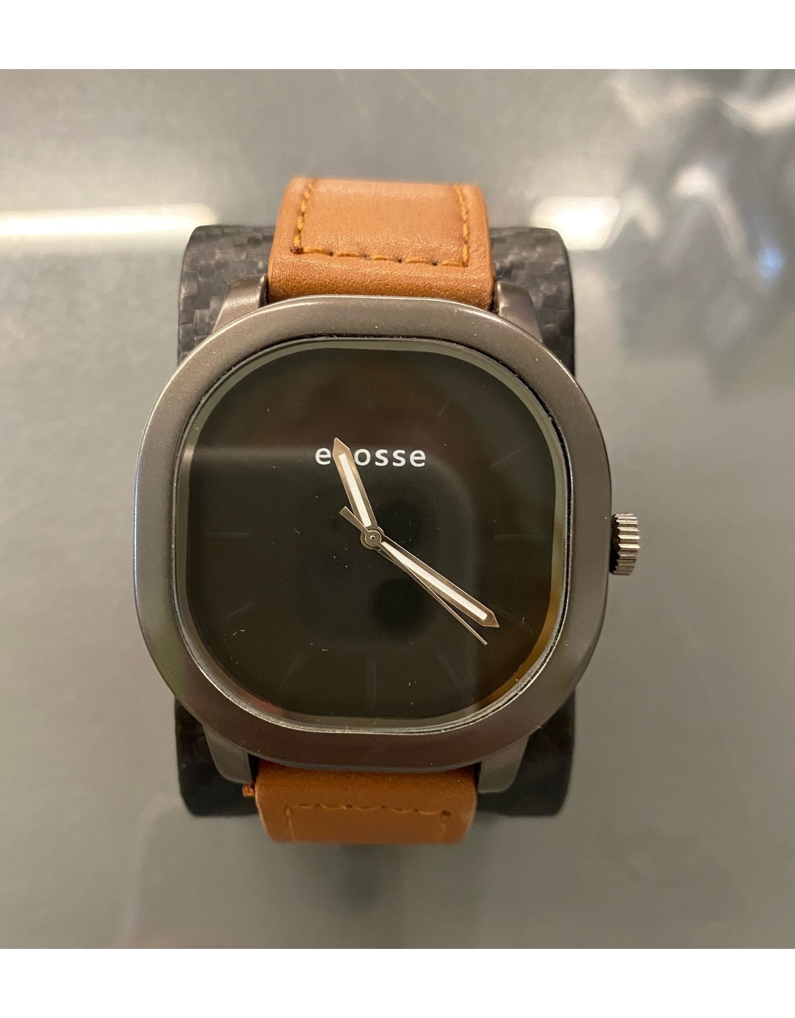Mens Watch Rounded Square Face with Brown Strap
