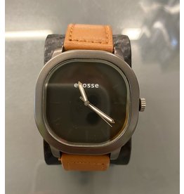 Mens Watch Rounded Square Face with Brown Strap