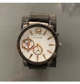 Mens Watch Dark Stainless Steal with Gold Accents