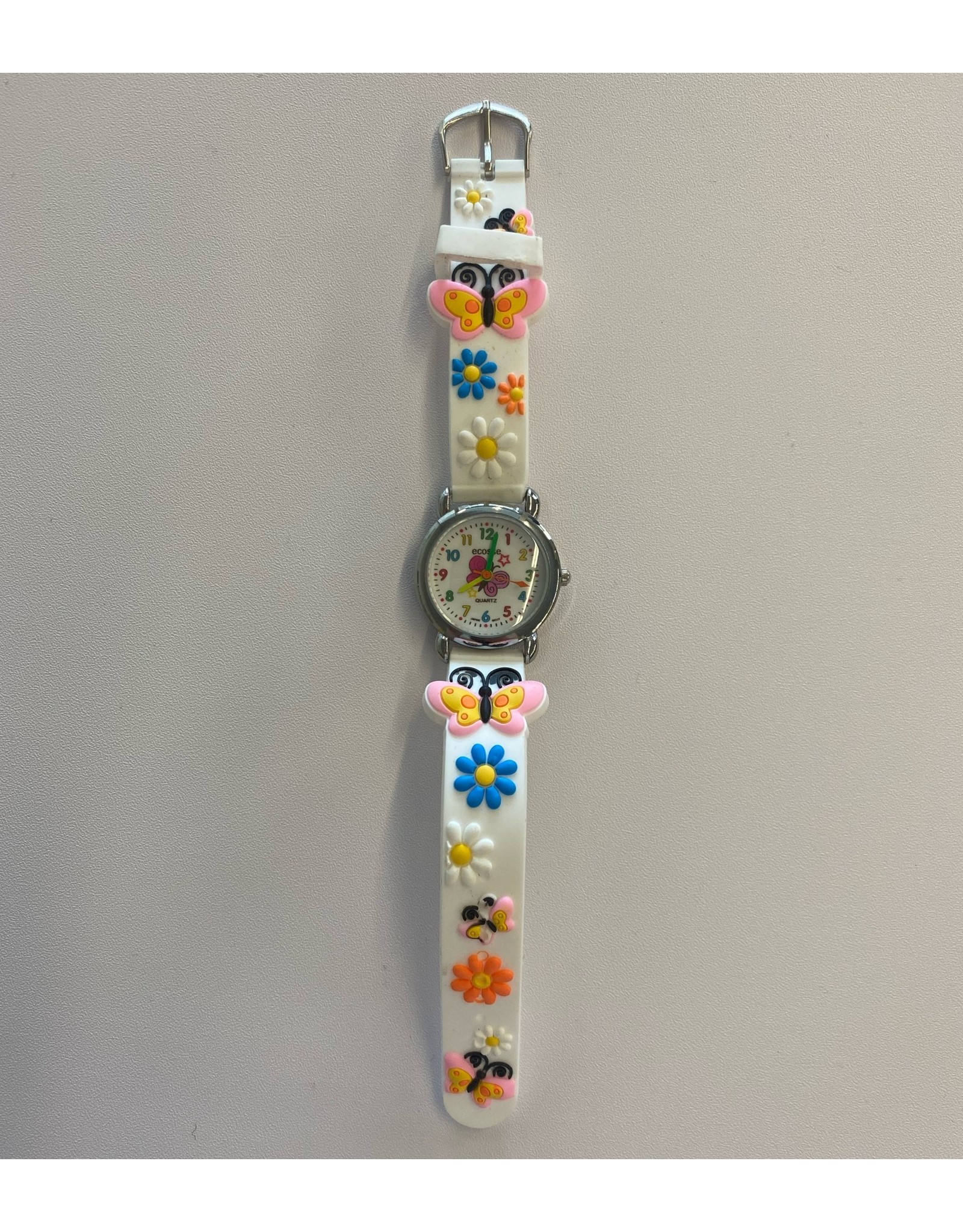 Children's Female Watch White with Flowers and Butterflies