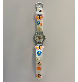 Children's Female Watch White with Flowers and Butterflies