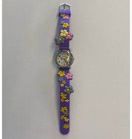 Children's Female Watch Purple with Yellow Flowers