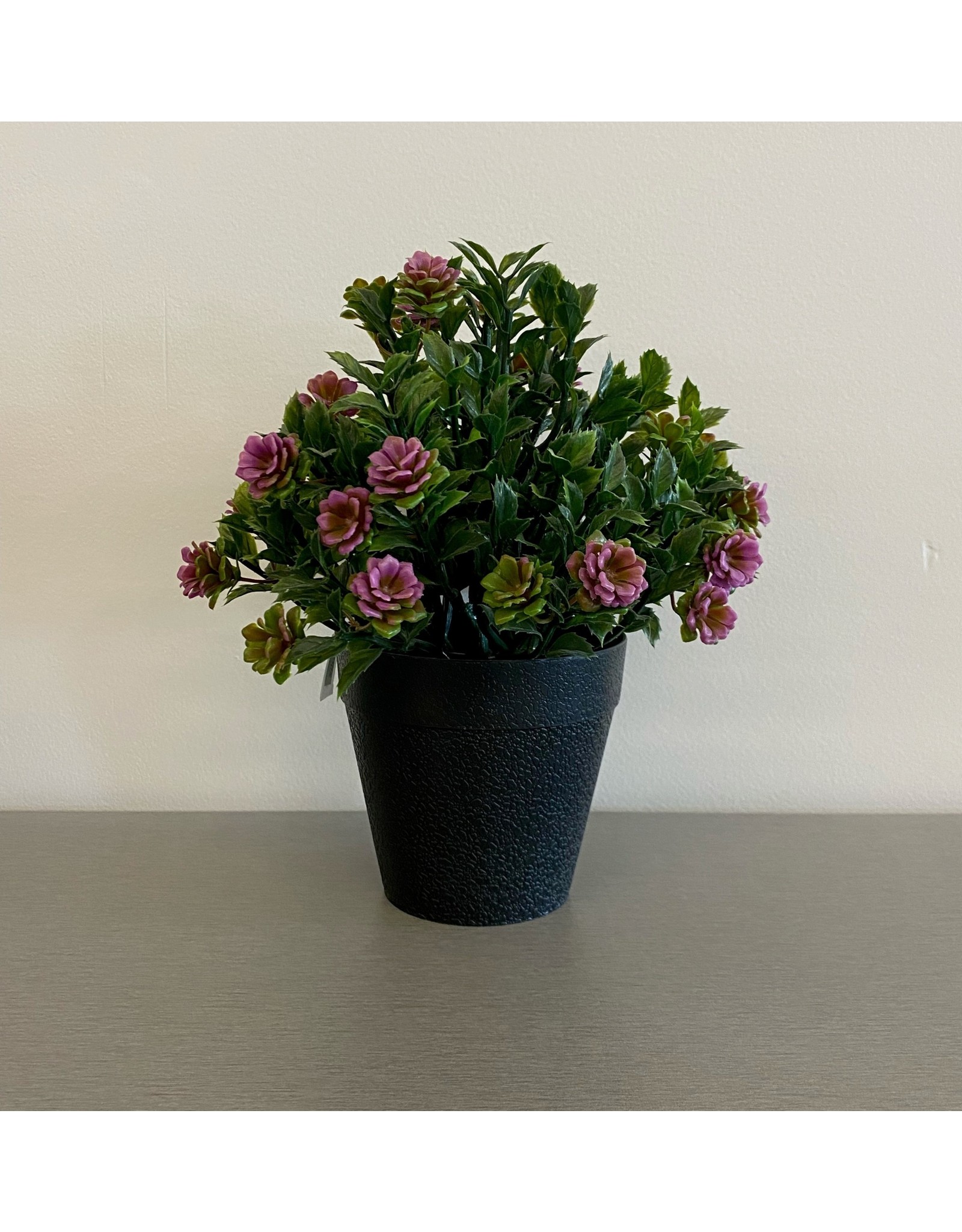 Purple Artificial Flower Bush with Black Pot