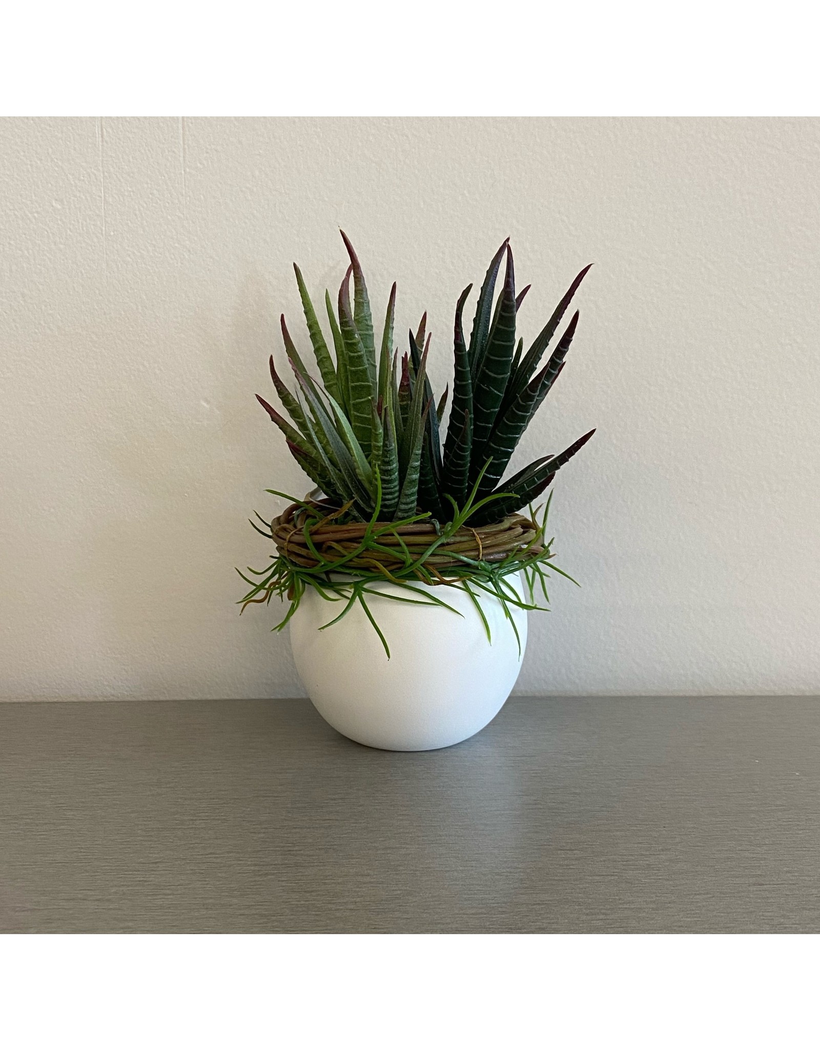 Small Artificial Grass Succulent White Sphere Pot