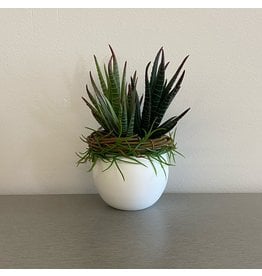 Small Artificial Grass Succulent White Sphere Pot