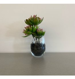 Small Artificial Green with Pink Tips Plant in Glass Vase