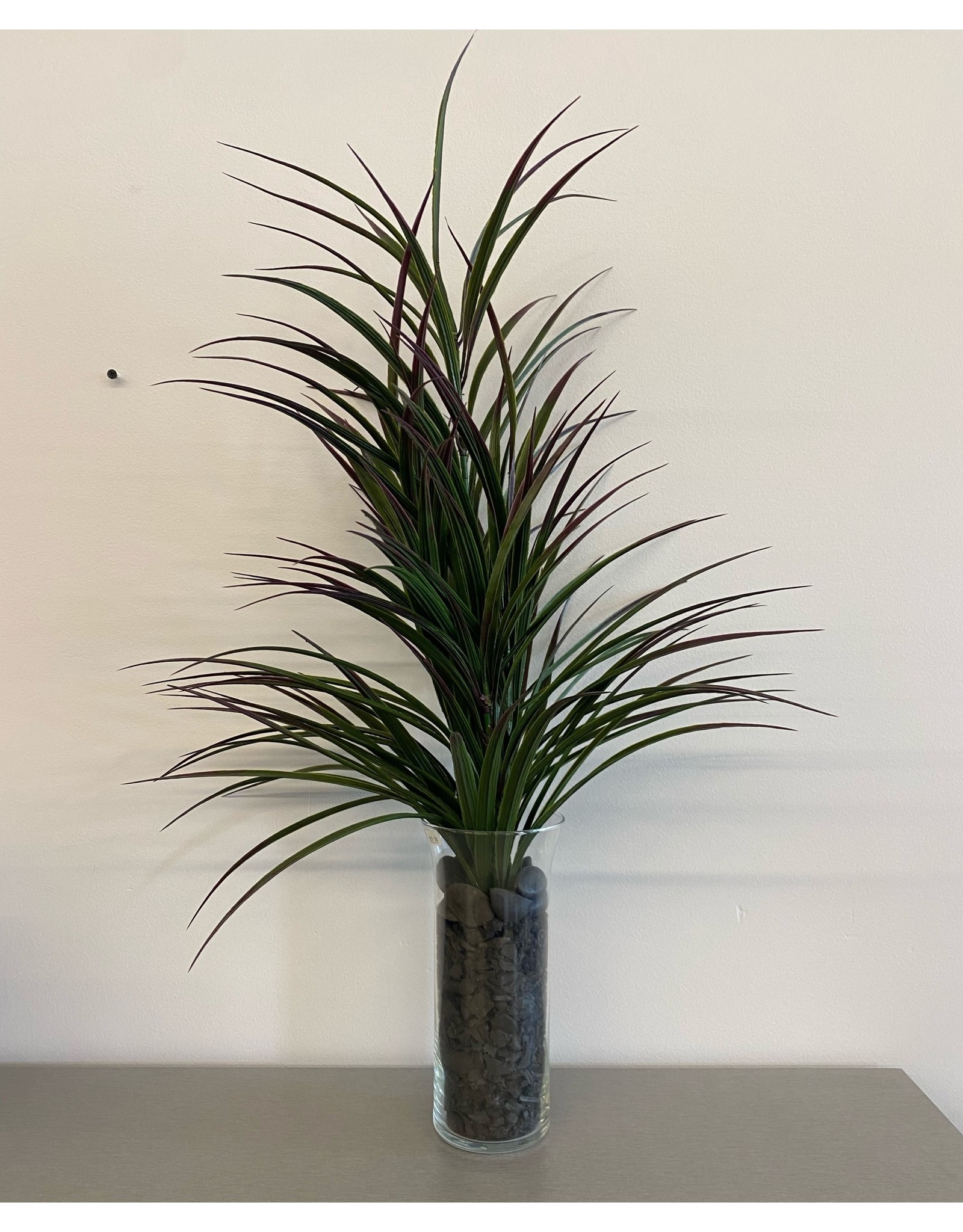 Tall Artificial Grass Plant with Purple Tips in Glass Vase