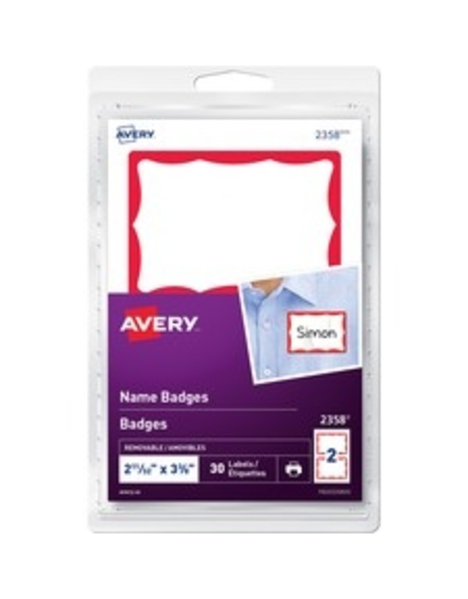 NAME BADGE, 2.25x3*RED  *30/PK