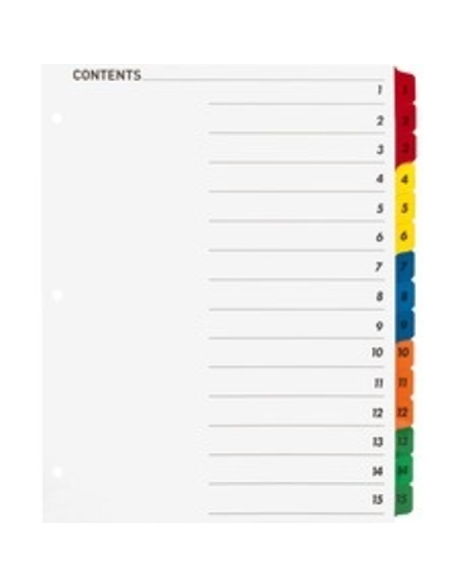 INDEX, QUICK w/TABLE CON*15TAB