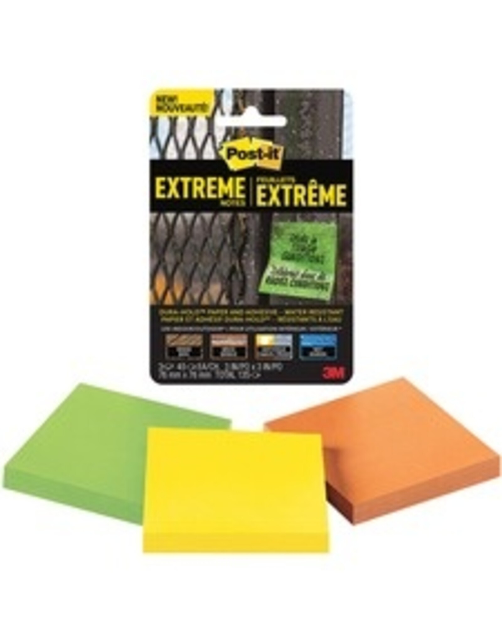 EXTRM POST-IT 3X3 GRN/YLW/ORNG