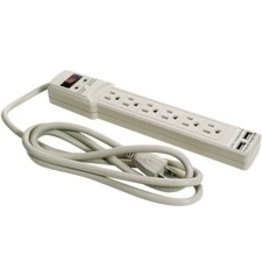 SURGE PROT 6-OUT/2USB, 6'CORD