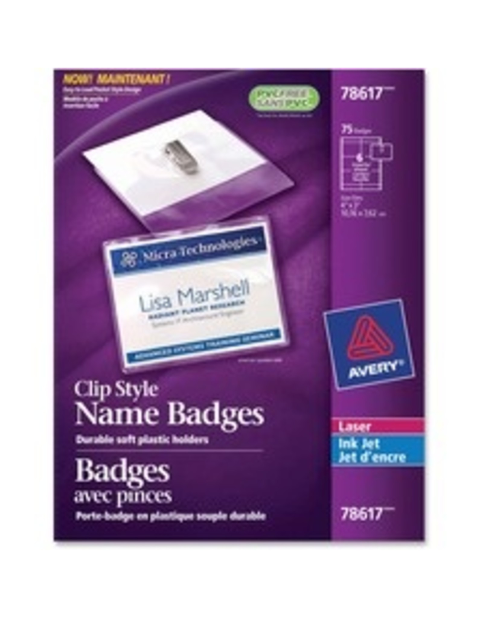 NAME BADGE KIT, 4x3 CLIP*75/BX