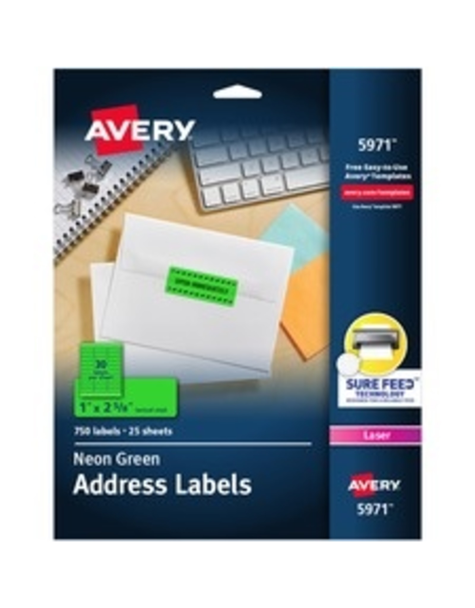 LASER LABEL 2.63x1*FL.GN*750pk
