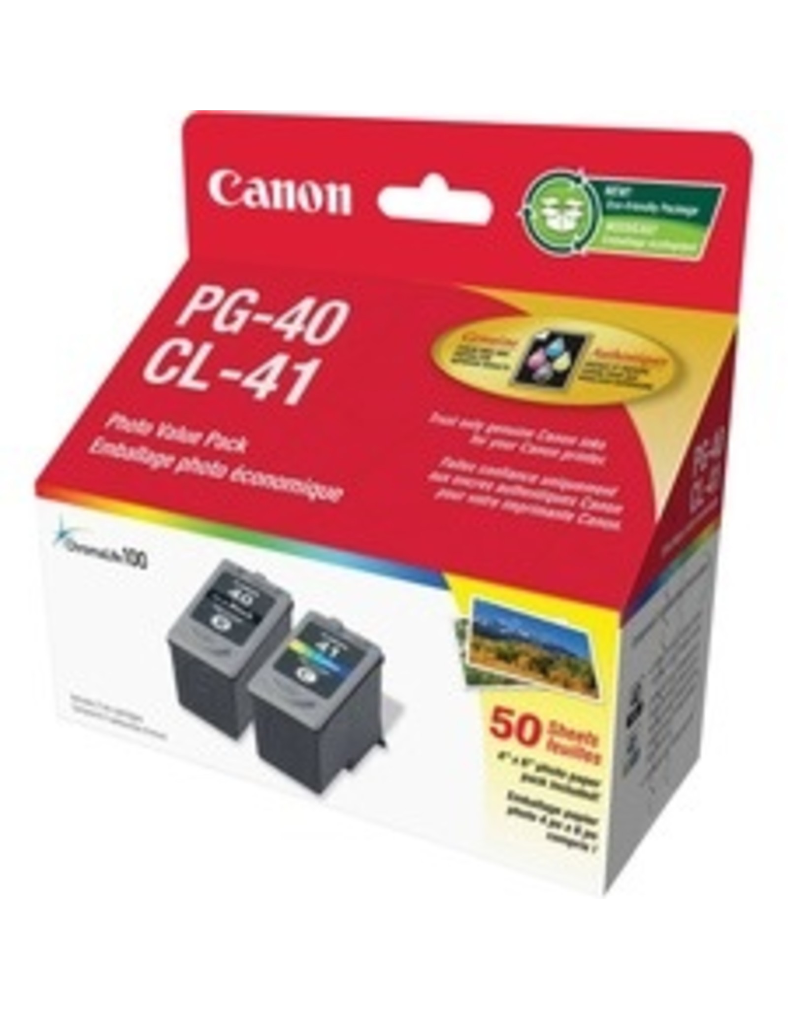 Canon PG-40 Black and CL-41 Tri-color Ink Cartridges