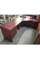 Mahogany 76 x 76 L-shaped Desk with Double Peds