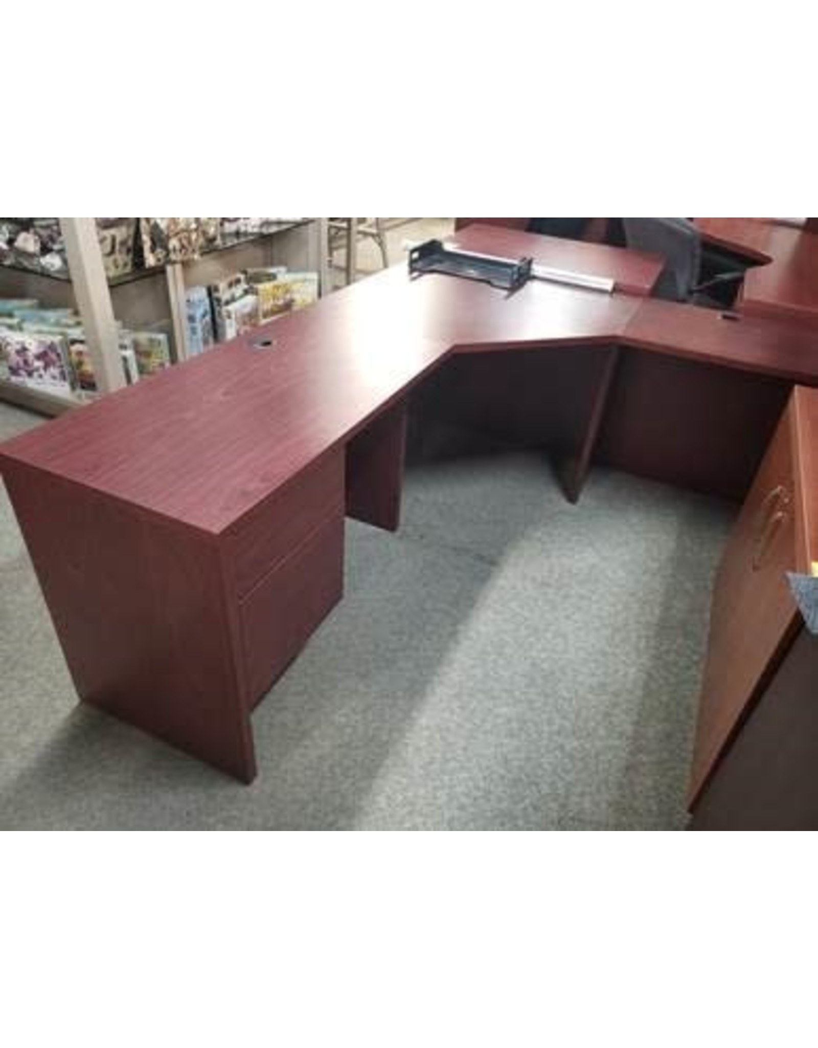 Mahogany 76 x 76 L-shaped Desk with Double Peds