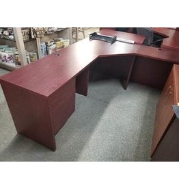 Mahogany  L-shaped Desk with Double Peds