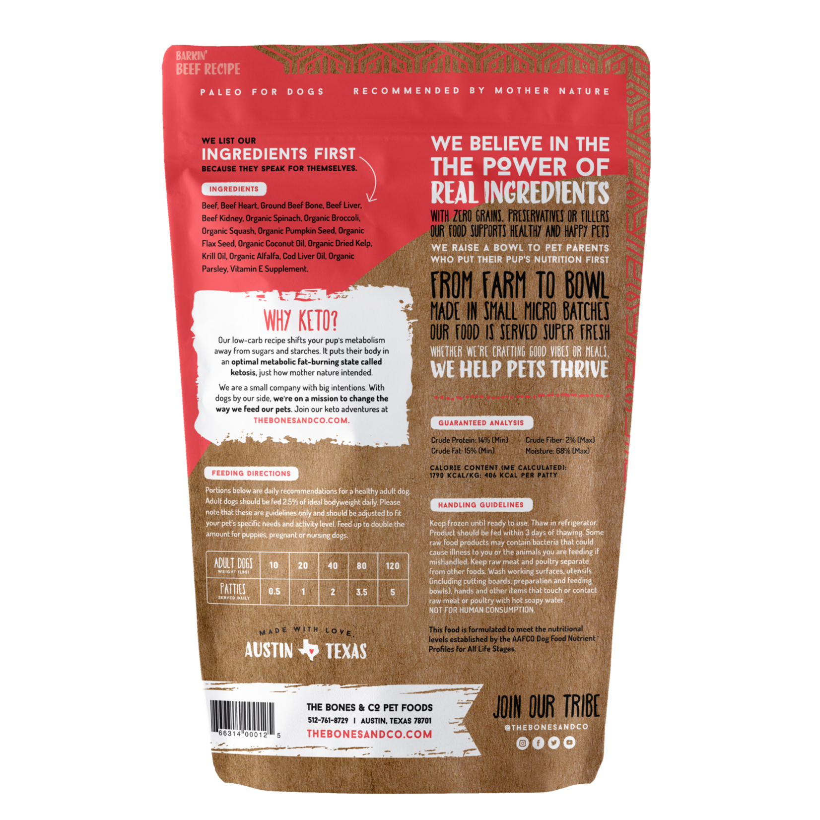 The Bones & Co. The Bones & Co. Dog Frozen Raw Barkin' Beef Recipe Patties