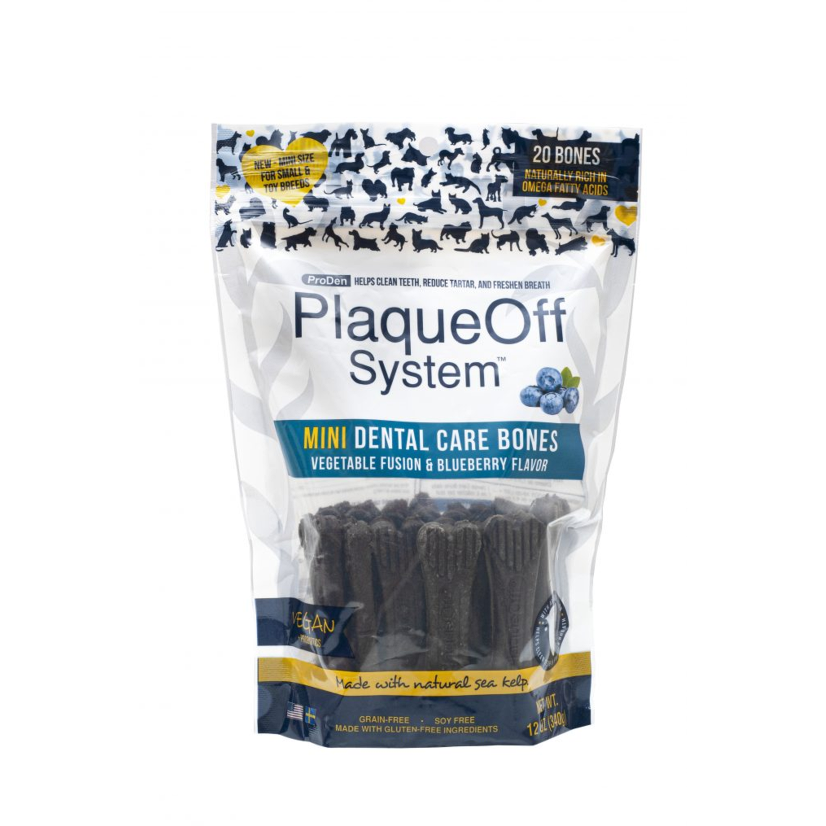 Swedencare USA ProDen PlaqueOff System Mini Dental Care Bones - Vegetable Fusion & Blueberry Flavor for Dogs