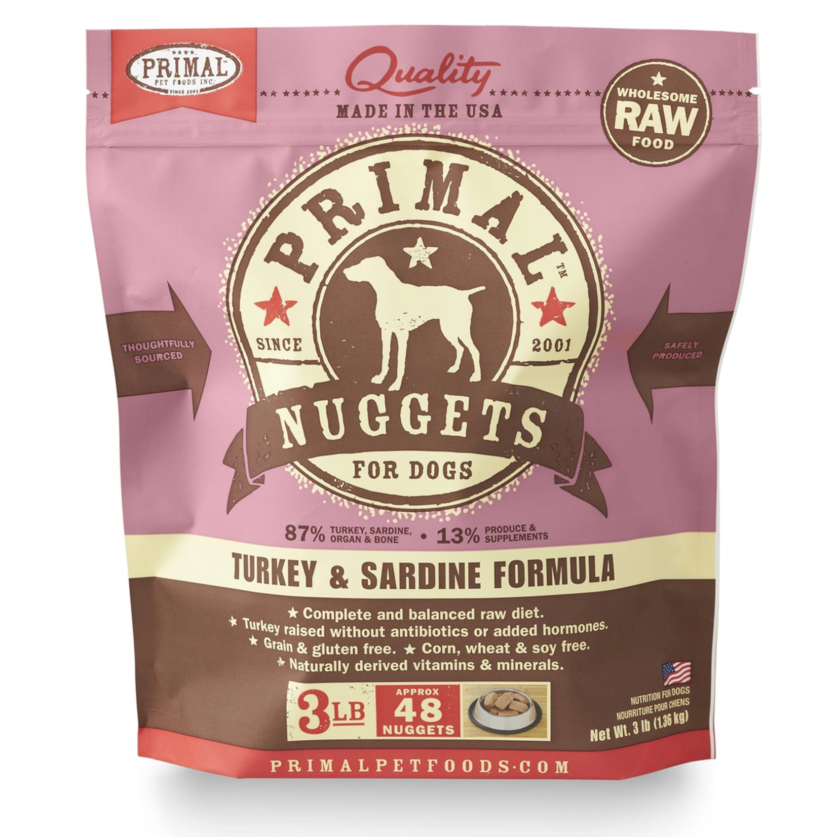 Primal Pet Foods Primal Frozen Raw Nuggets - Turkey & Sardine Formula for Dogs