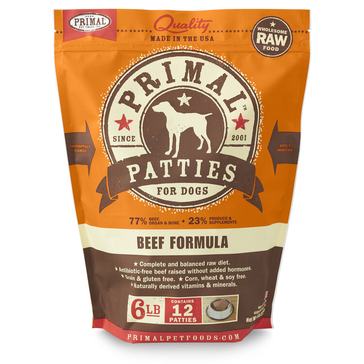Primal Pet Foods Primal Frozen Raw Patties - Beef Formula for Dogs