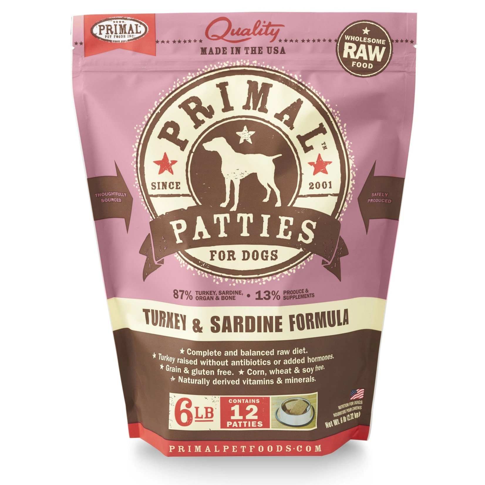Primal Pet Foods Primal Frozen Raw Patties - Turkey & Sardine Formula for Dogs