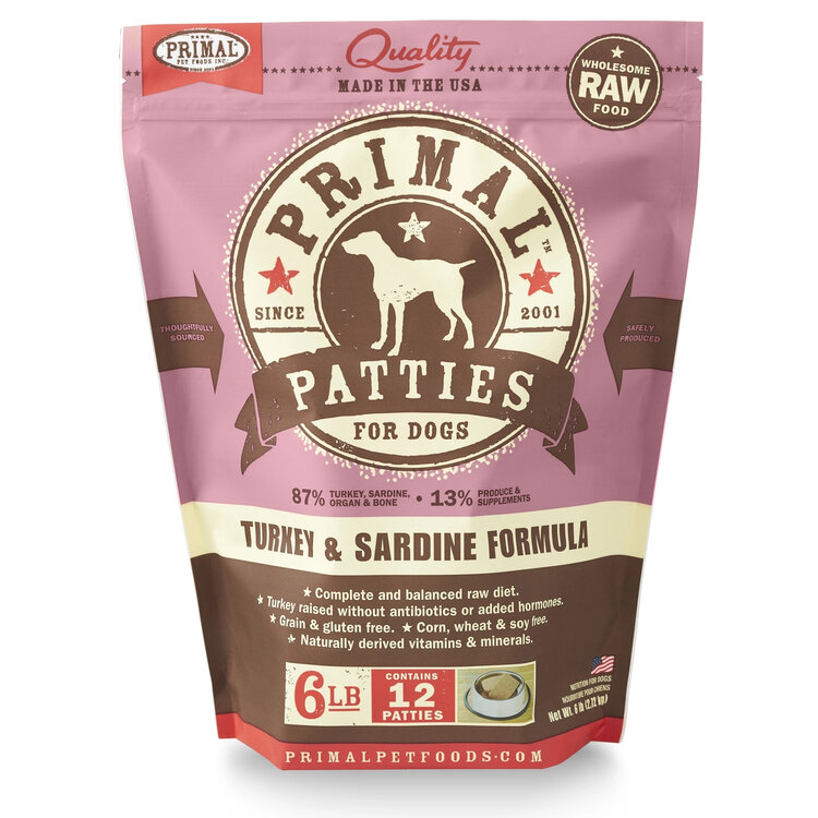 Primal Pet Foods Primal Frozen Raw Patties - Turkey & Sardine Formula for Dogs