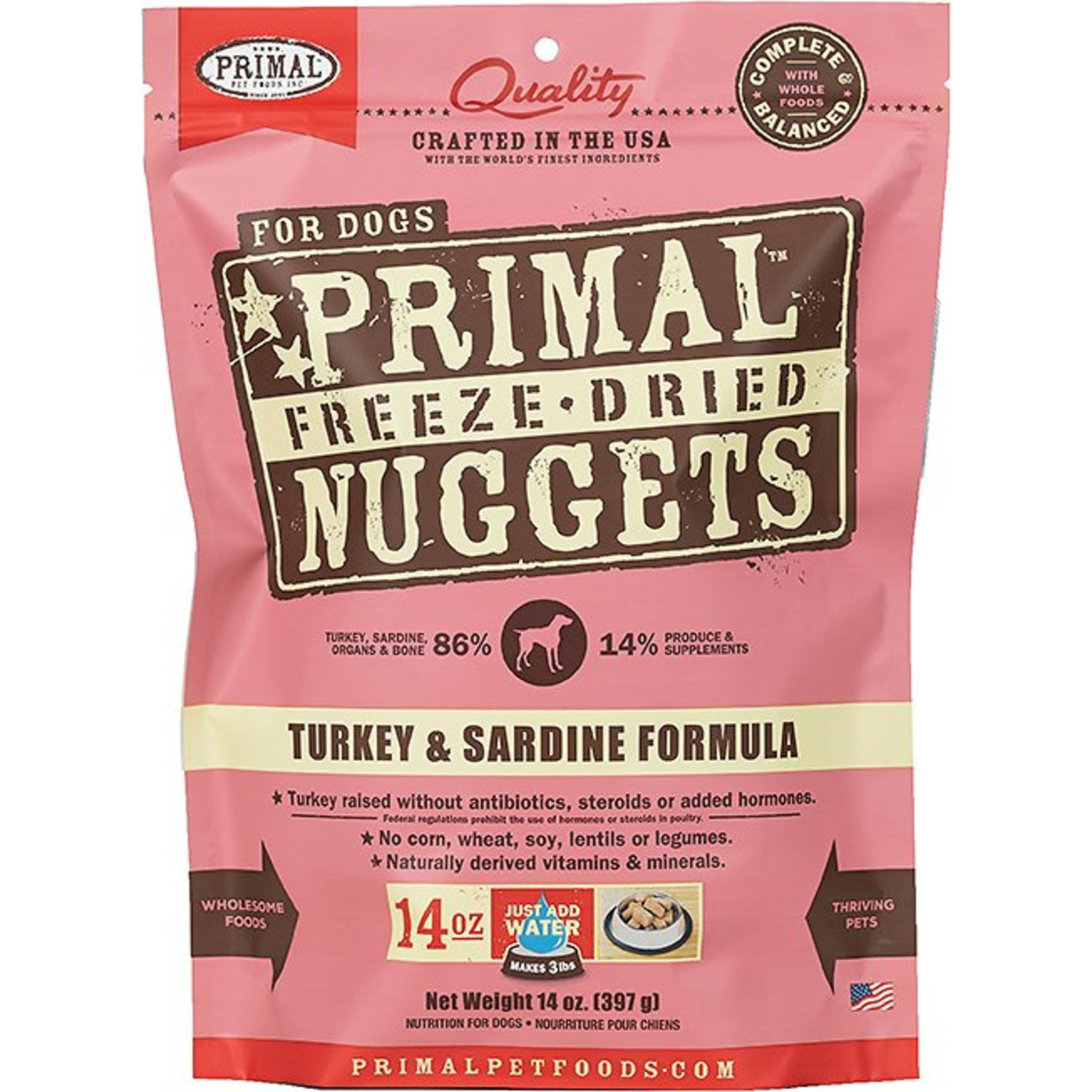 Primal Pet Foods Primal Freeze-Dried Raw Nuggets - Turkey & Sardine Formula for Dogs