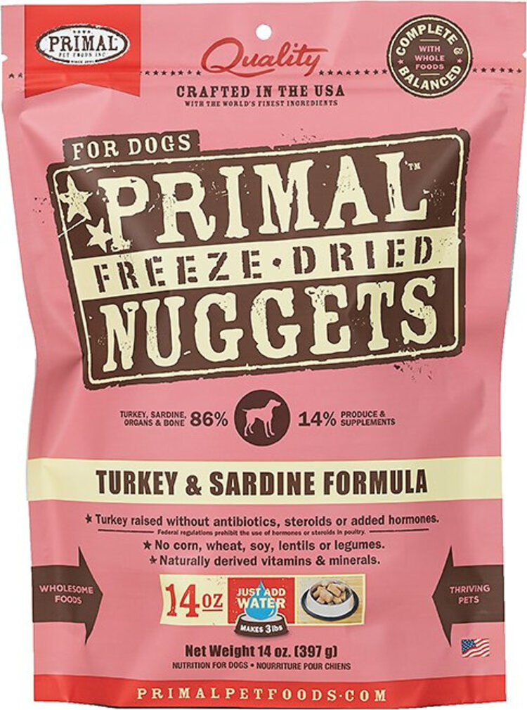 Primal Pet Foods Primal Freeze-Dried Raw Nuggets - Turkey & Sardine Formula for Dogs