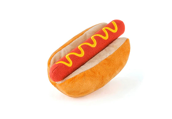 P.L.A.Y. PET LIFESTYLE AND YOU American Classic Food Hot Dog Squeaky Plush Dog  Toy 
