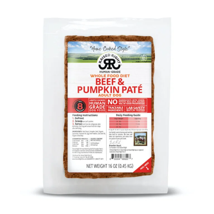Raised Right Raised Right Beef & Pumpkin Paté Gently Cooked Adult Dog Food