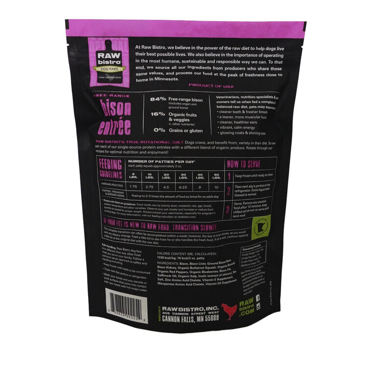 Raw Bistro Raw Bistro Frozen Raw Free-Range Bison Entrée for Dogs