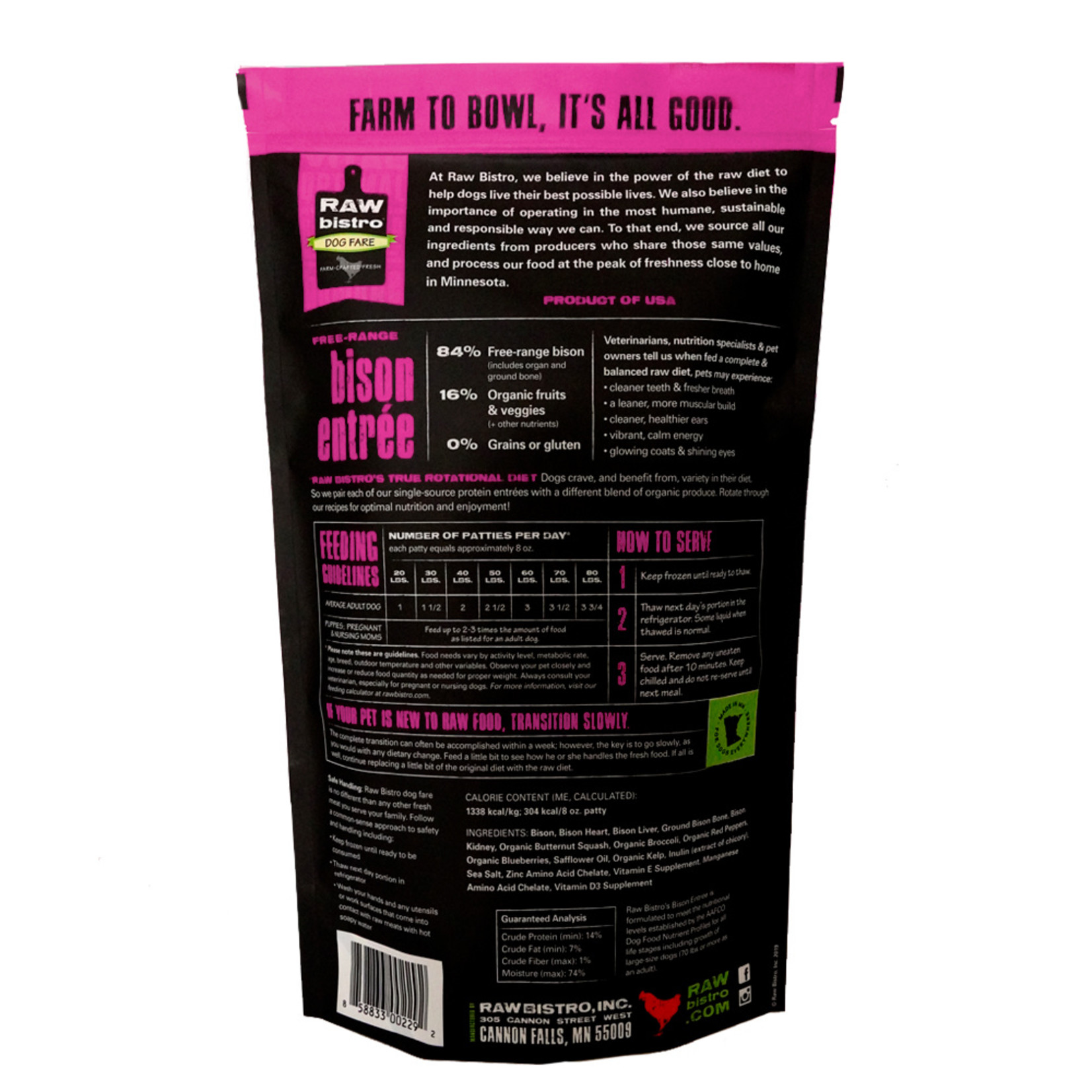 Raw Bistro Raw Bistro Frozen Raw Free-Range Bison Entrée for Dogs