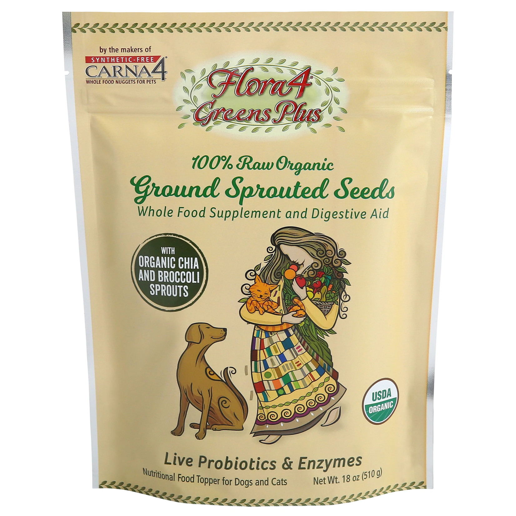Carna4 Hand Crafted Pet Food Carna4 Flora4 Greens Plus Ground Sprouted Seeds Nutritional Supplement
