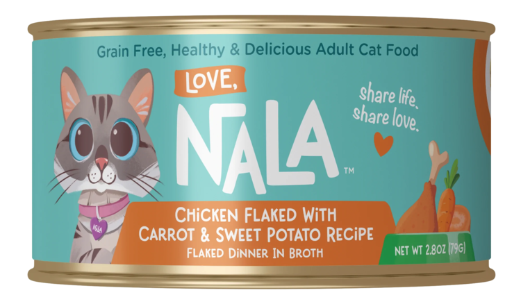Love, Nala Love, Nala Chicken Flaked with Carrot & Sweet Potato Recipe Dinner in Broth Adult Cat Food