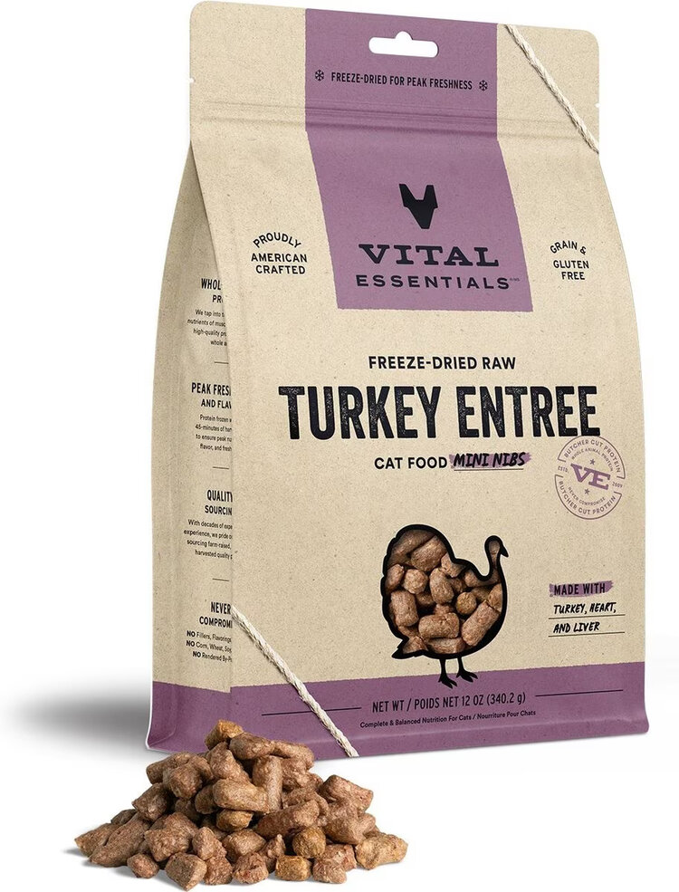 Vital Essentials Vital Essentials Freeze-Dried Raw Crunchy Mini Nibs - Turkey Entree for Cats