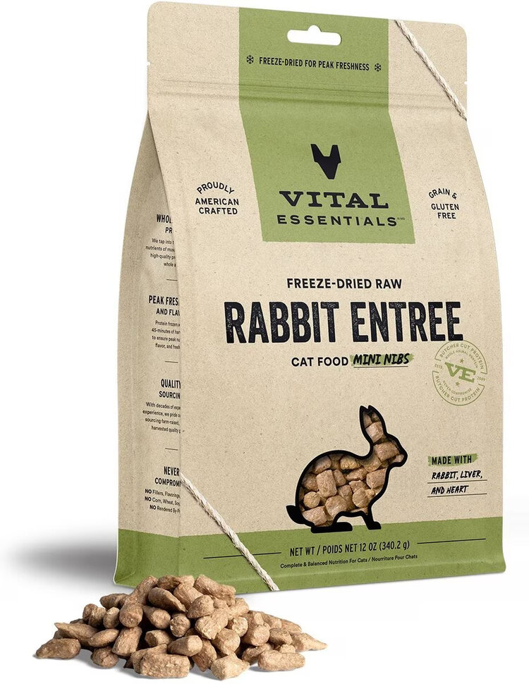 Vital Essentials Vital Essentials Freeze-Dried Raw Crunchy Mini Nibs - Rabbit Entree for Cats