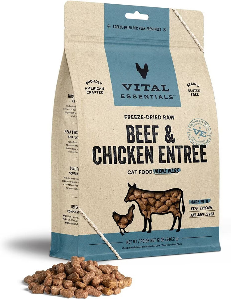 Vital Essentials Vital Essentials Freeze-Dried Raw Crunchy Mini Nibs - Beef & Chicken Entree for Cats