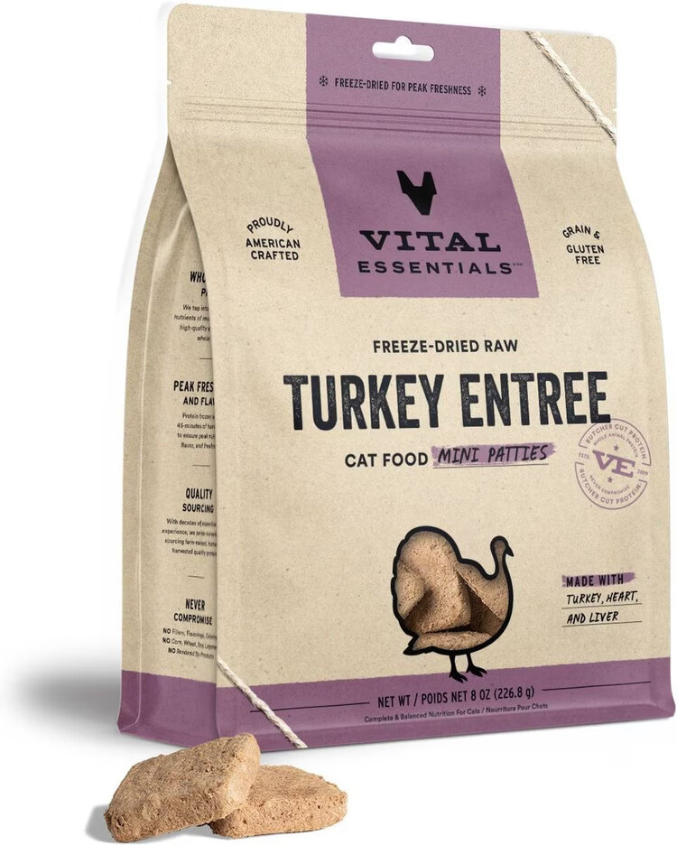 Vital Essentials Vital Essentials Freeze-Dried Raw Mini Patties - Turkey Entree for Cats