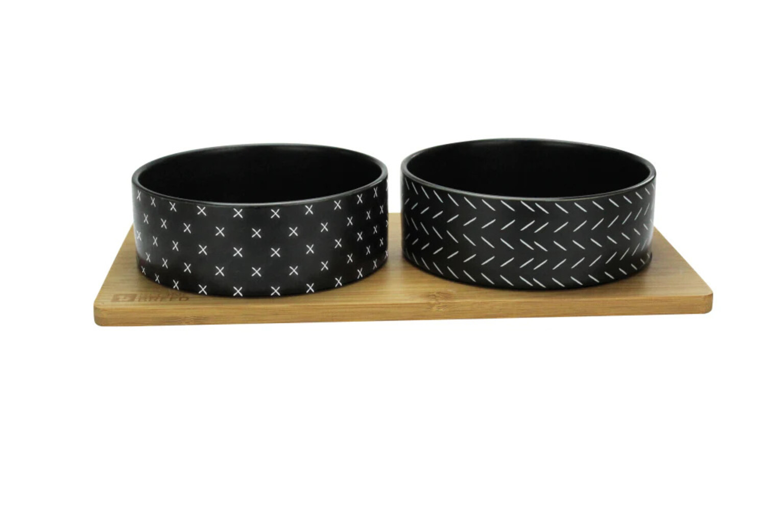 BeOneBreed Black Ceramic Bowls on Bamboo Base BeOneBreed Black Ceramic Bowls on Bamboo Base