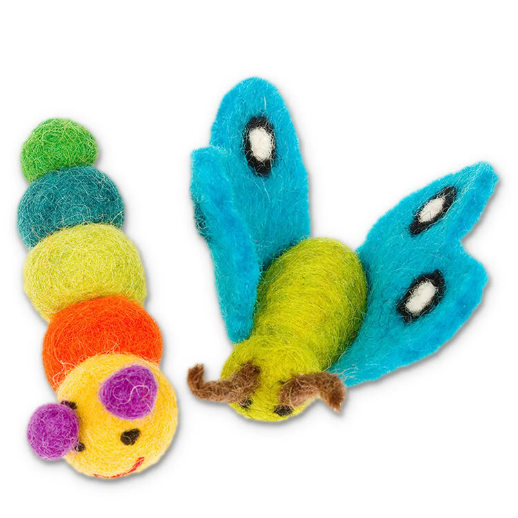 Dharma Dog Karma Cat Karma Cat Caterpillar & Butterfly Wool Cat Toys 2-Pack