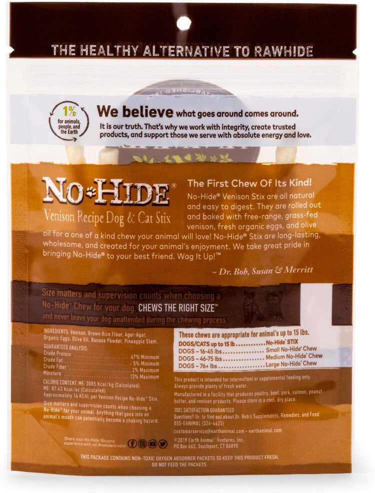 Earth Animal Earth Animal No-Hide Stix - Venison Recipe for Dogs and Cats
