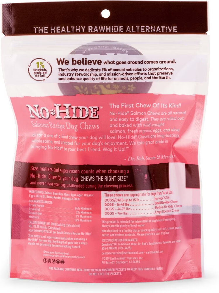 Earth Animal Earth Animal No-Hide Chews - 4" Salmon Recipe for Dogs