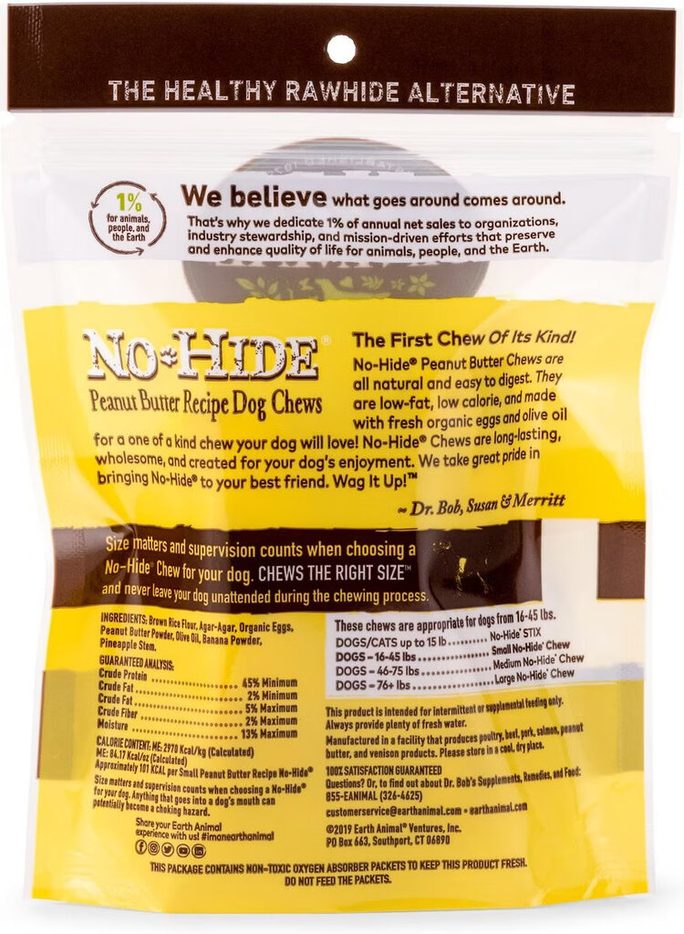Earth Animal Earth Animal No-Hide Chews - 4" Peanut Butter Recipe for Dogs