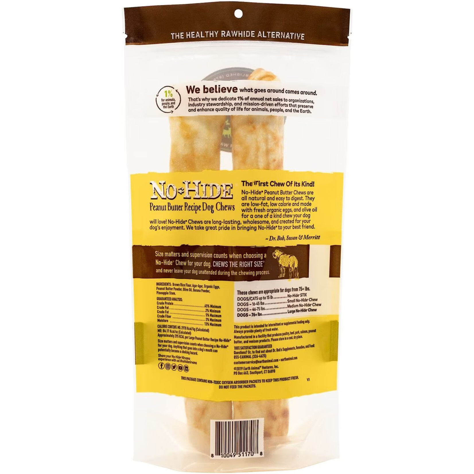 Earth Animal Earth Animal No-Hide Chews - 11" Peanut Butter Recipe for Dogs