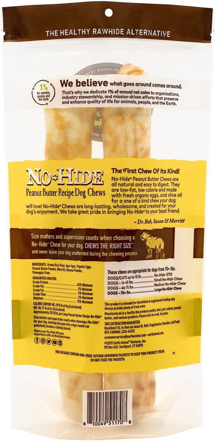 Earth Animal Earth Animal No-Hide Chews - 11" Peanut Butter Recipe for Dogs